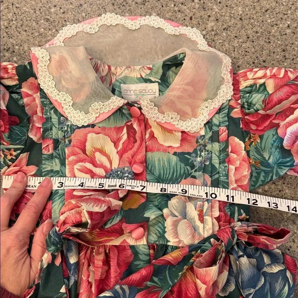 ANNE SAVOY Vintage 80s/90s Floral Cottagecore Dress Puff Sleeve Peter Pan Collar
